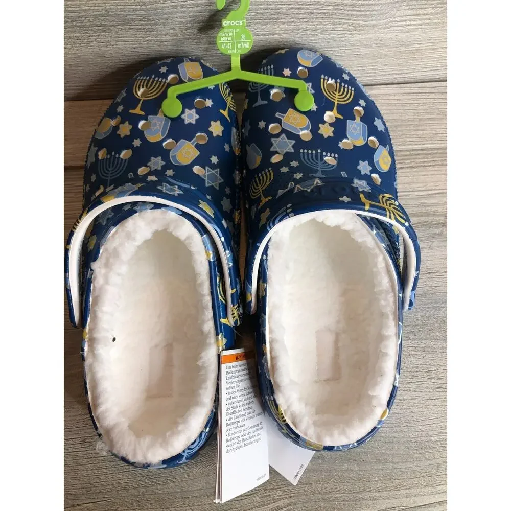 Crocs Classic Lined Holiday Clog Hanukkah 209326-90H Menorah Blue Star M8 W10